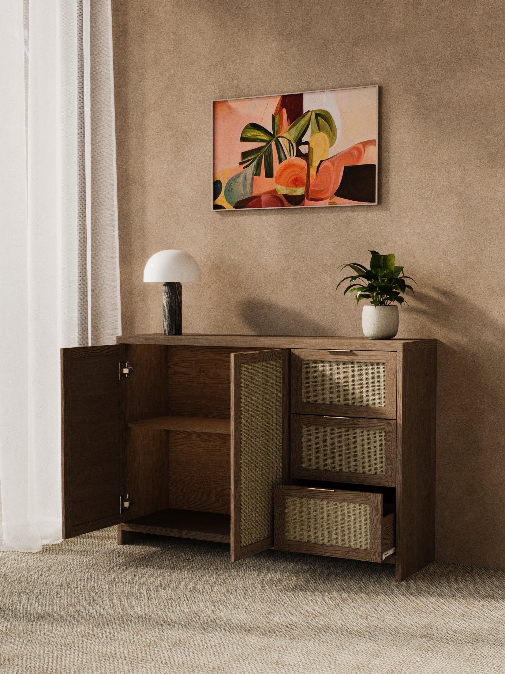 Alana Wooden Rattan Sideboard Cabinet - Image 3