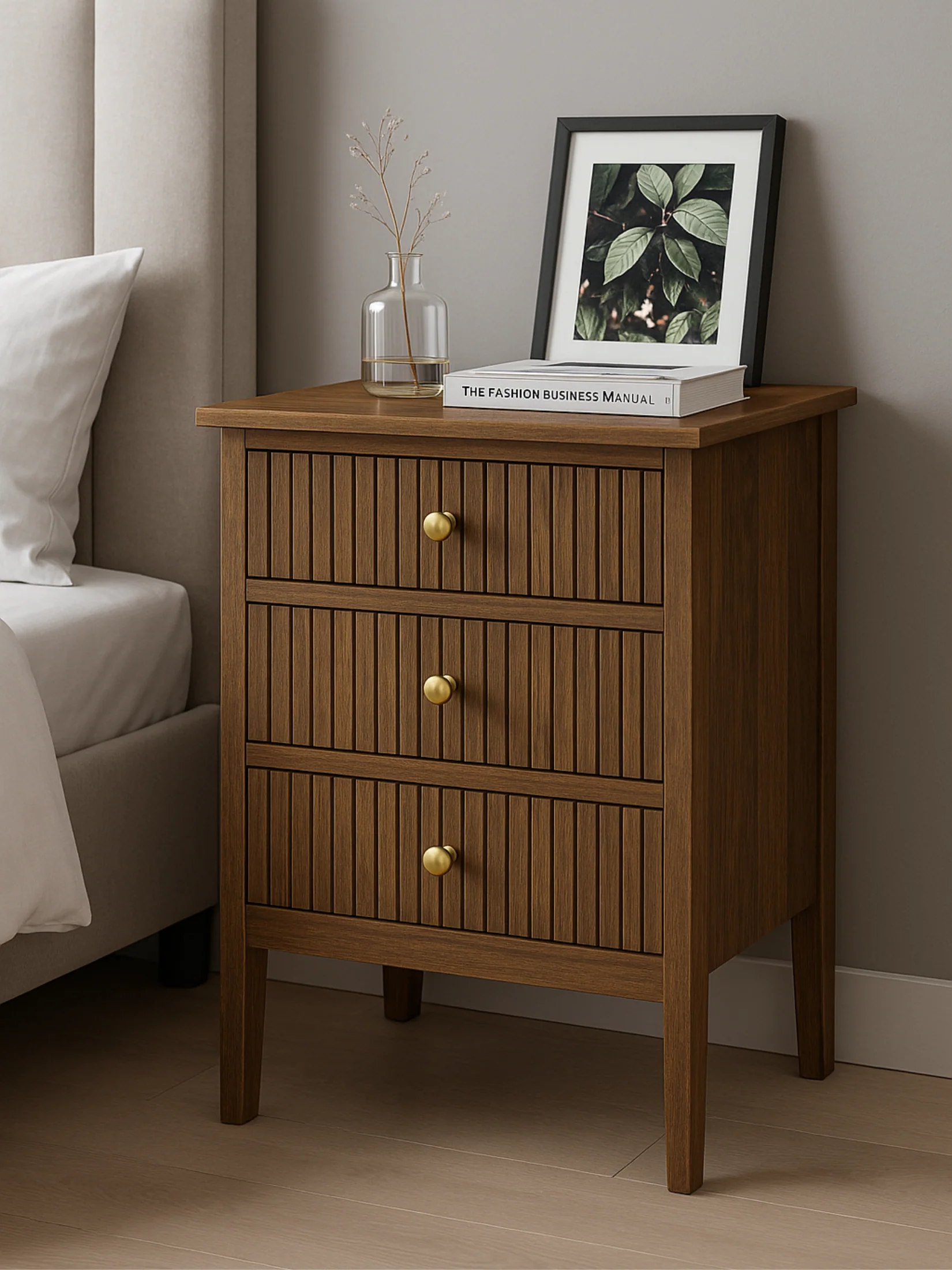 Alya Walnut 3 Drawer Bedside Table - Image 3