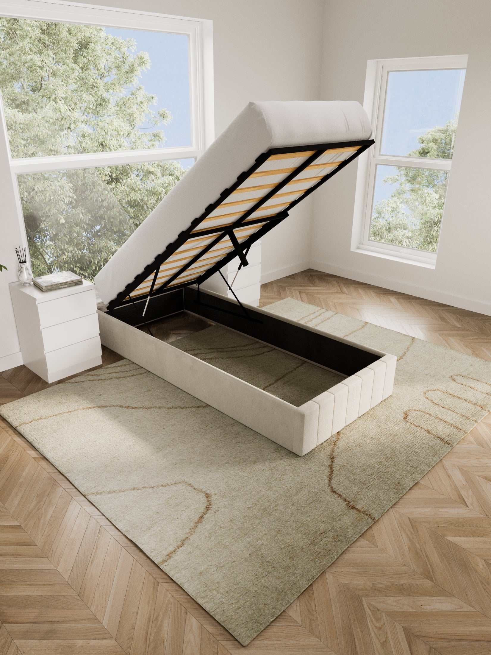 Amelia Cream Velvet Gas Lift Bed Base - Image 6