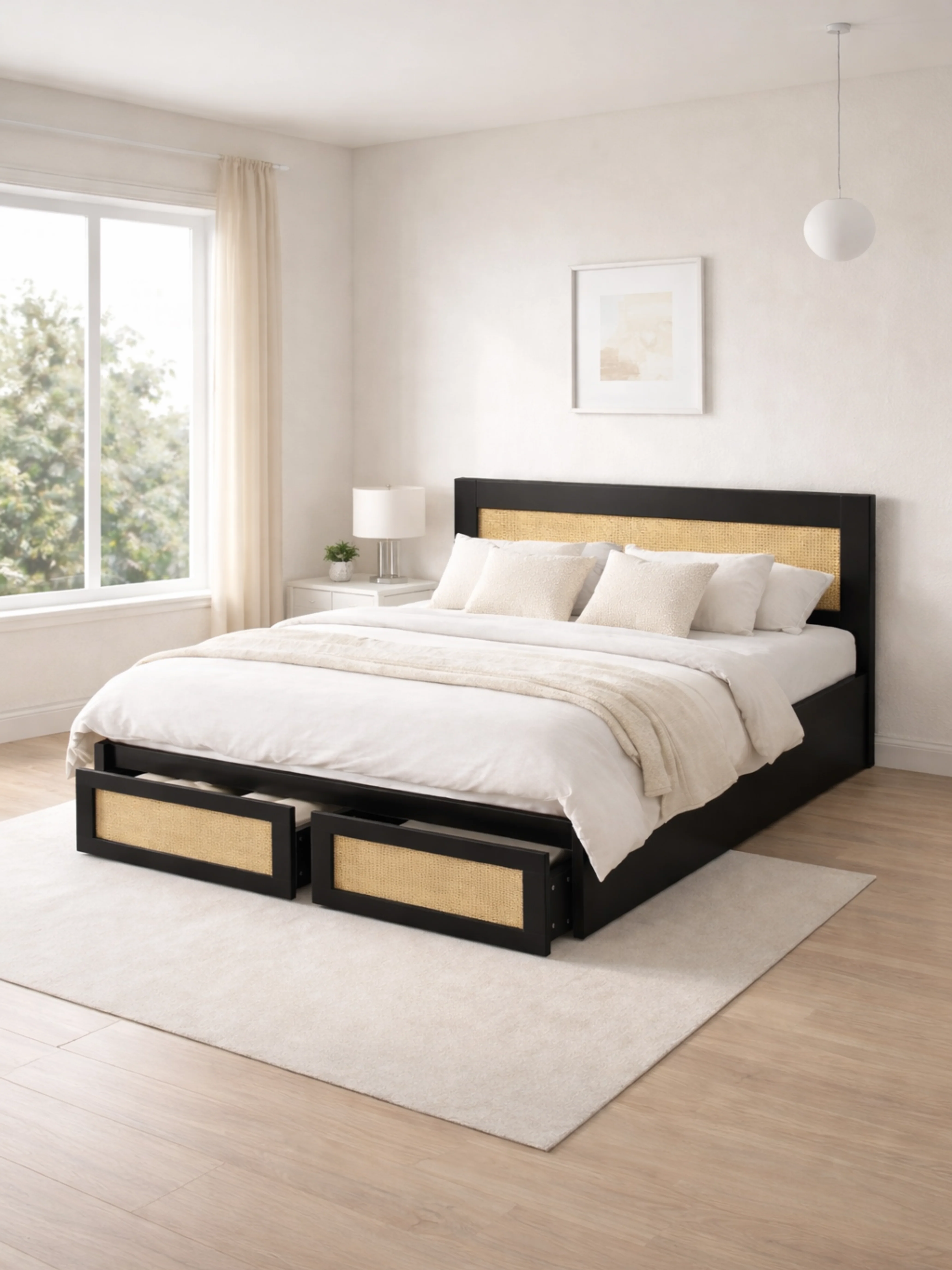 Andi Black Rattan Storage Bed Frame