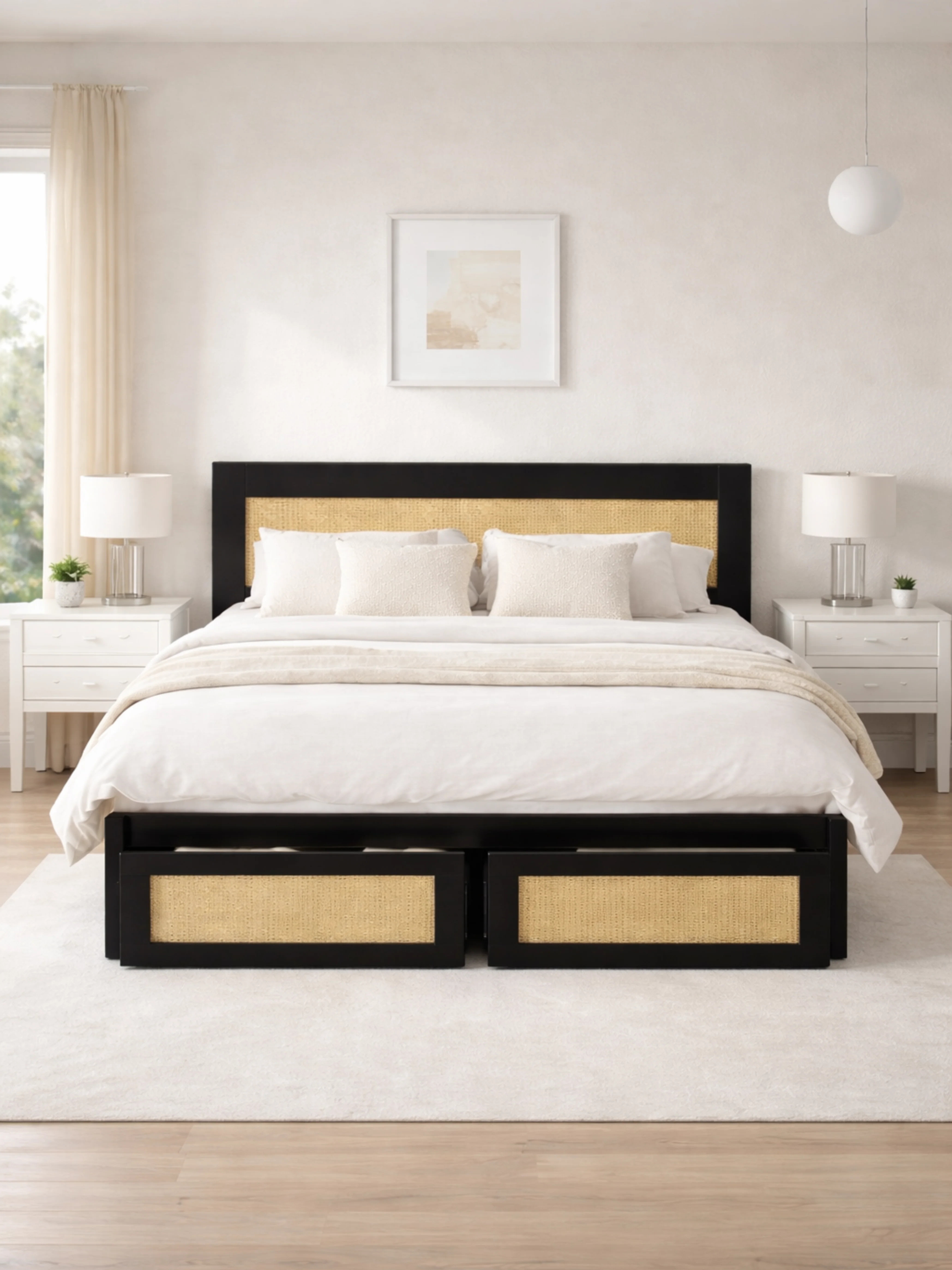 Andi Black Rattan Storage Bed Frame - Image 2
