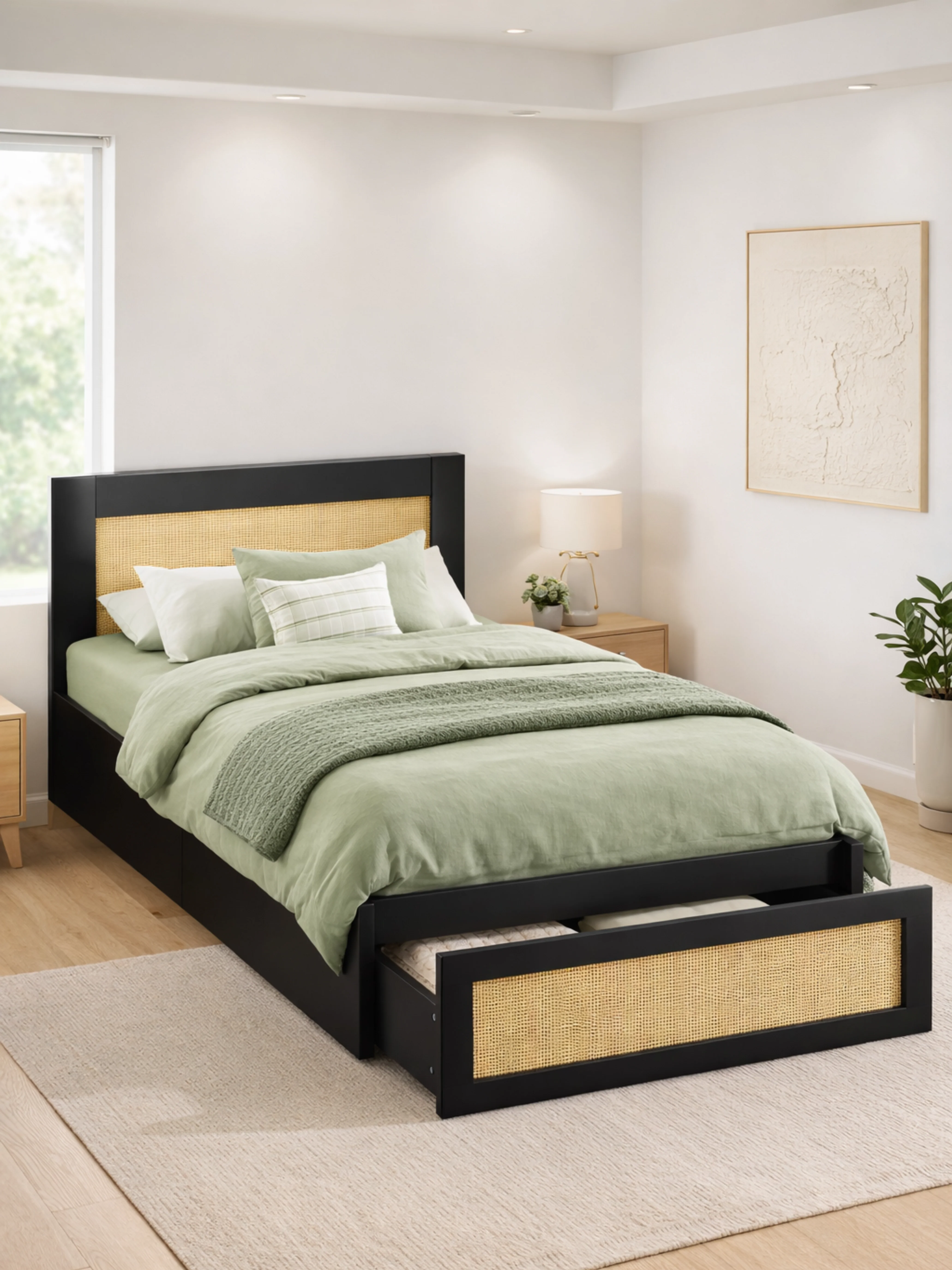 Andi Black Rattan Storage Bed Frame - Image 4
