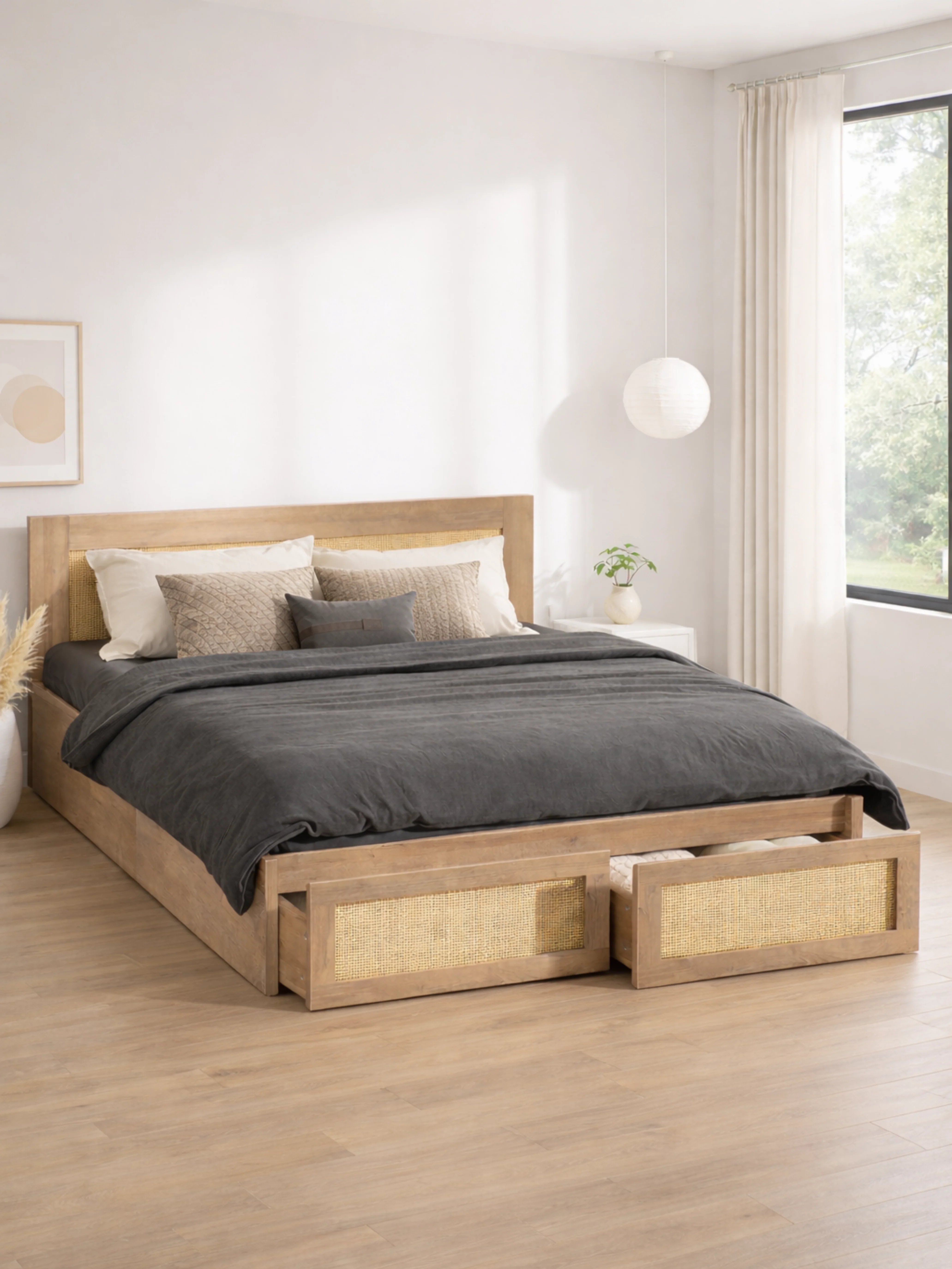 Andi Natural Rattan Storage Bed Frame - Image 2
