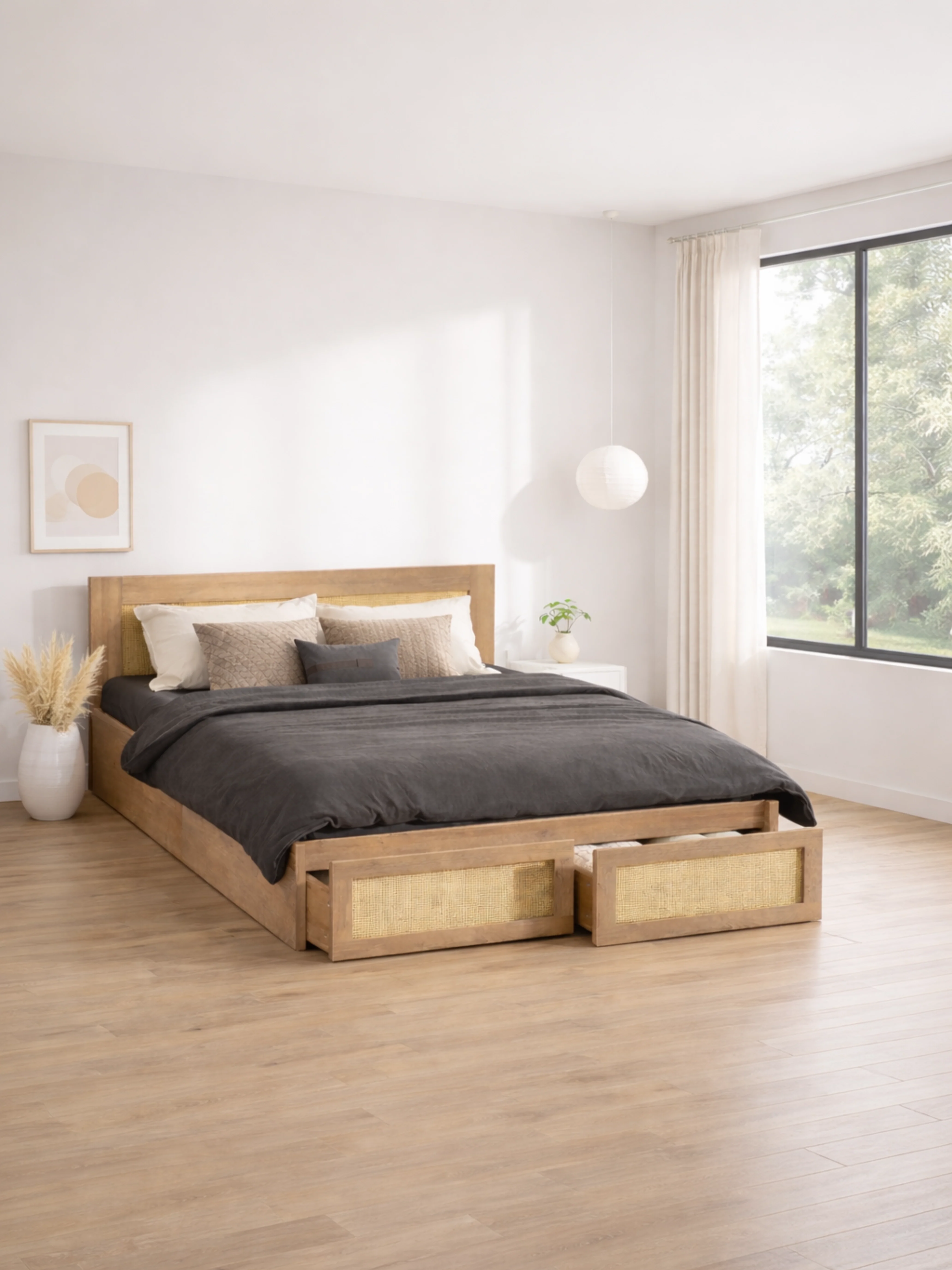 Andi Natural Rattan Storage Bed Frame - Image 3