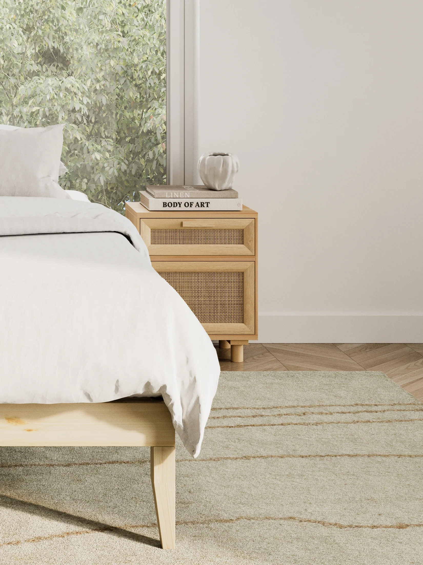 Bardon Rattan Wooden Bedside Table 2pcs - Image 3