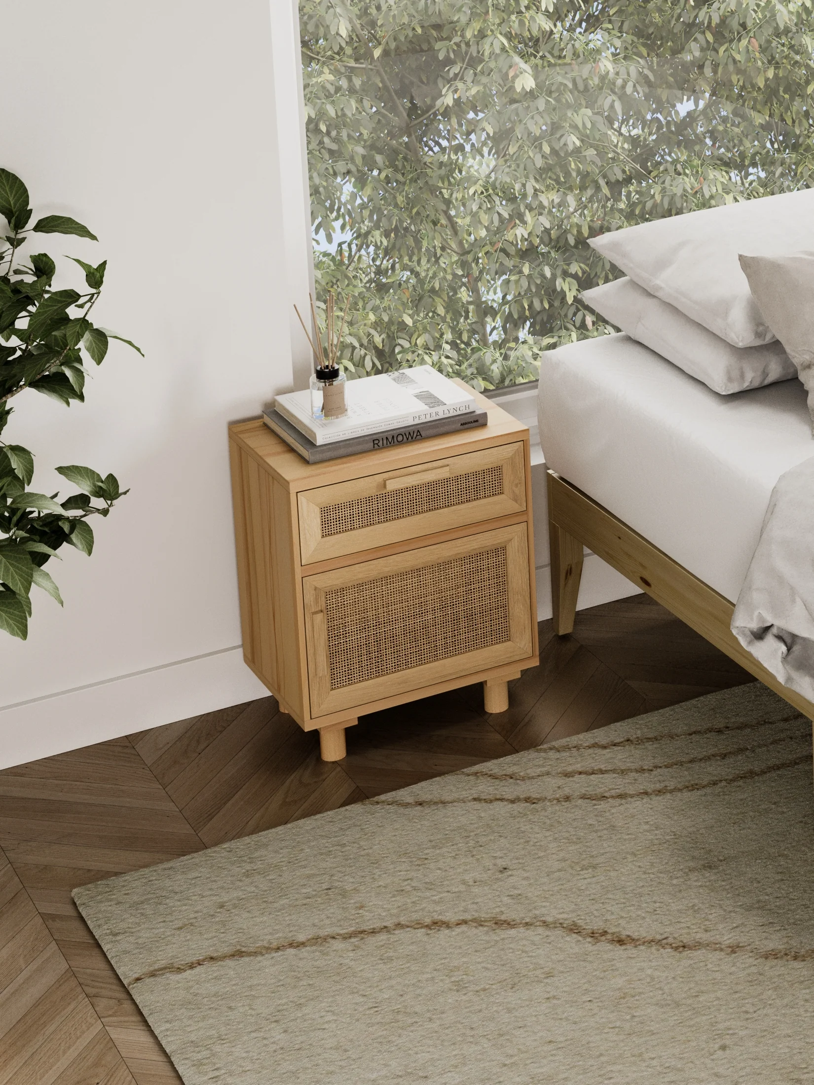 Bardon Rattan Wooden Bedside Table 2pcs - Image 4