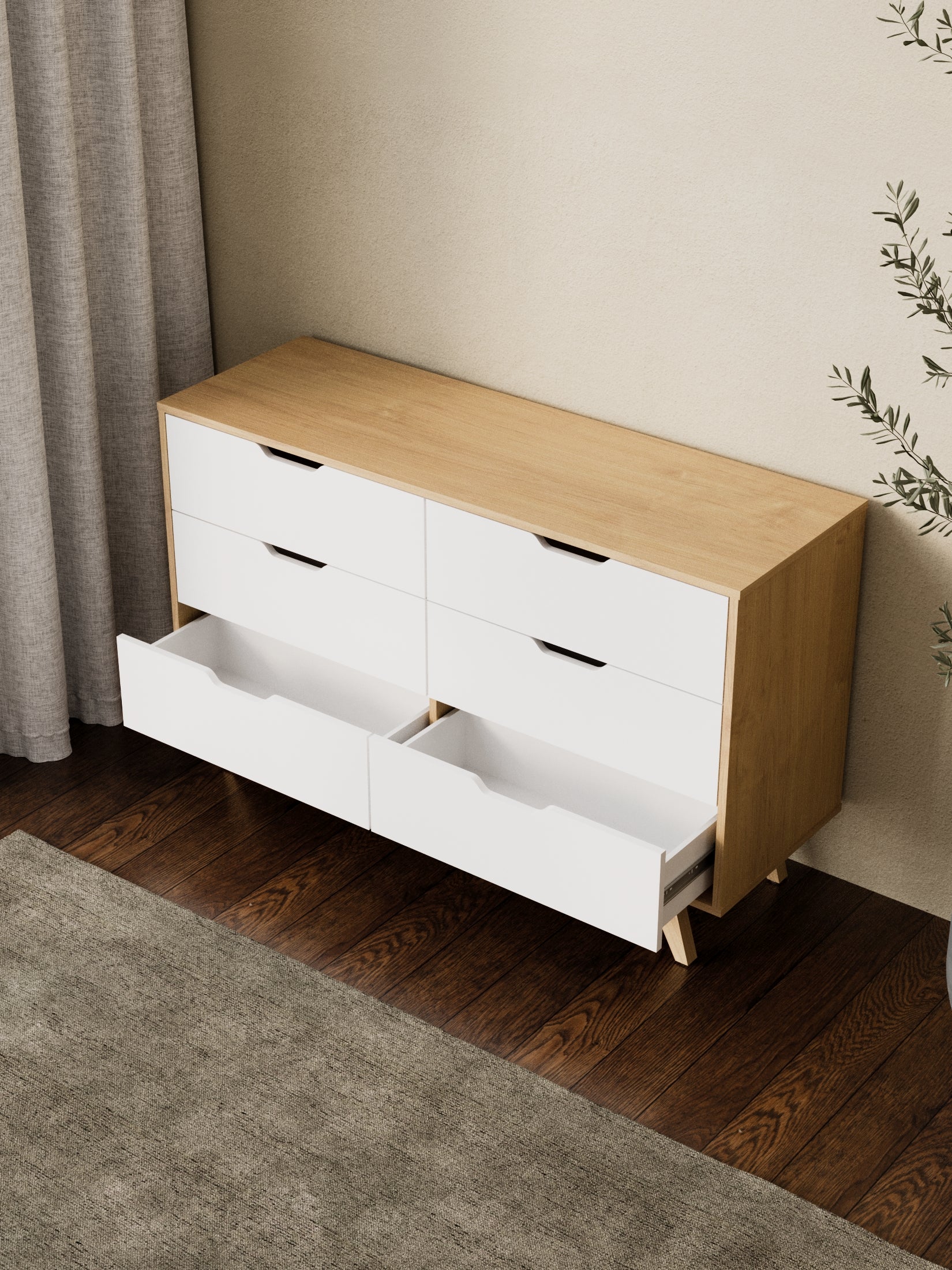Charlie Natural White 6-Drawer Dresser - Image 2