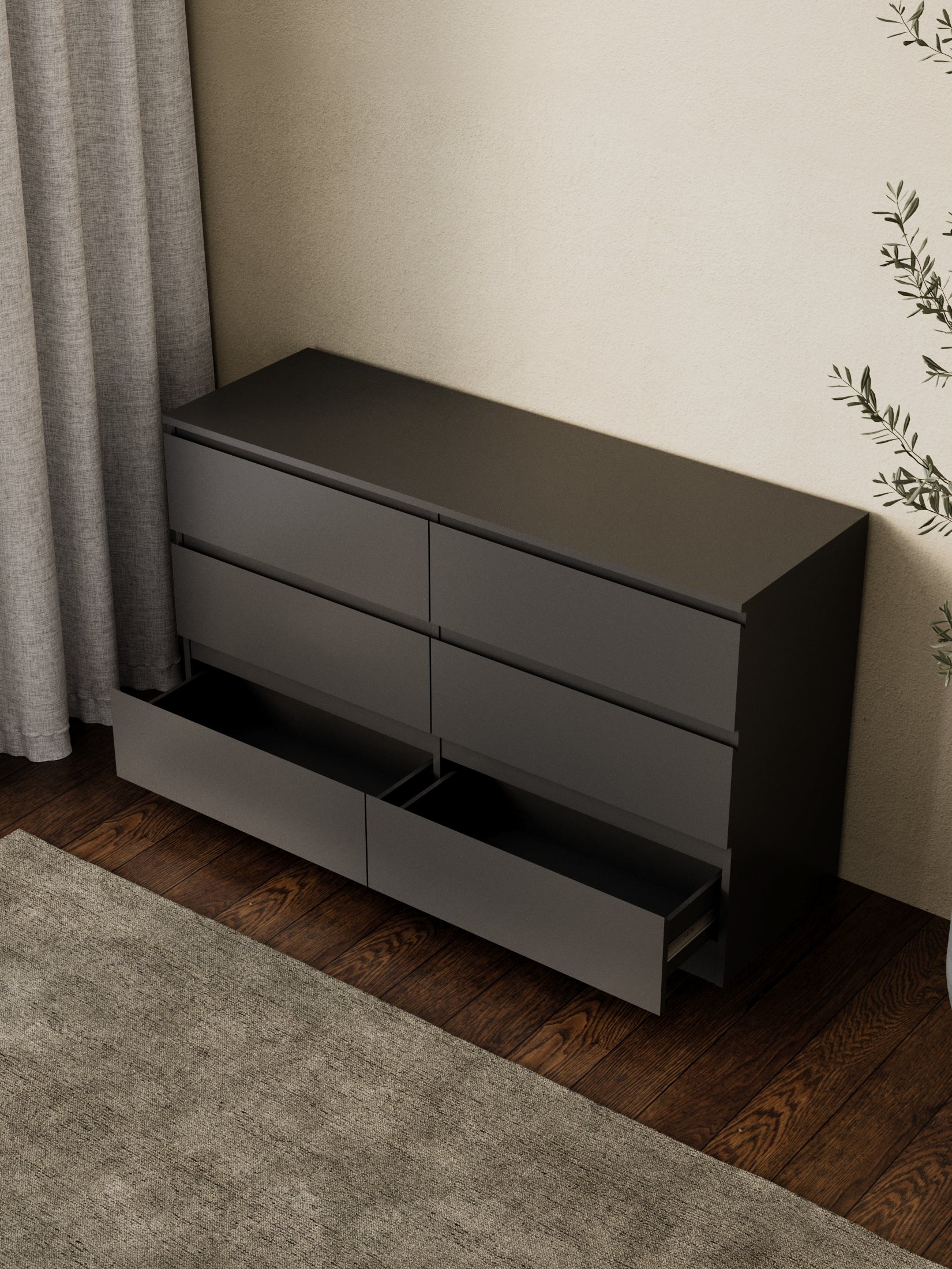 Grace Black Modern 6-Drawer Dresser - Image 2