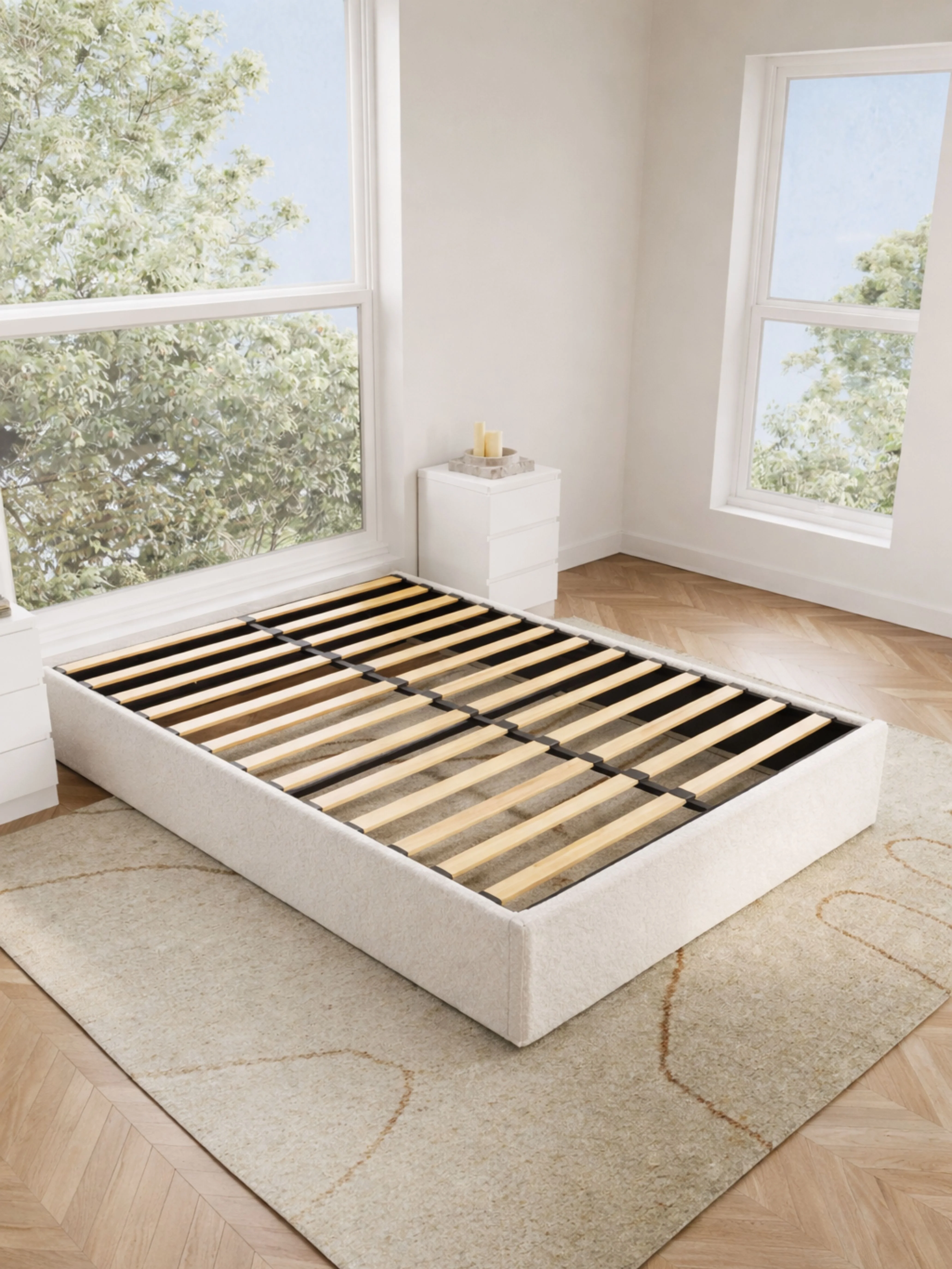 Lola White Boucle Gas Lift Bed Base - Image 3