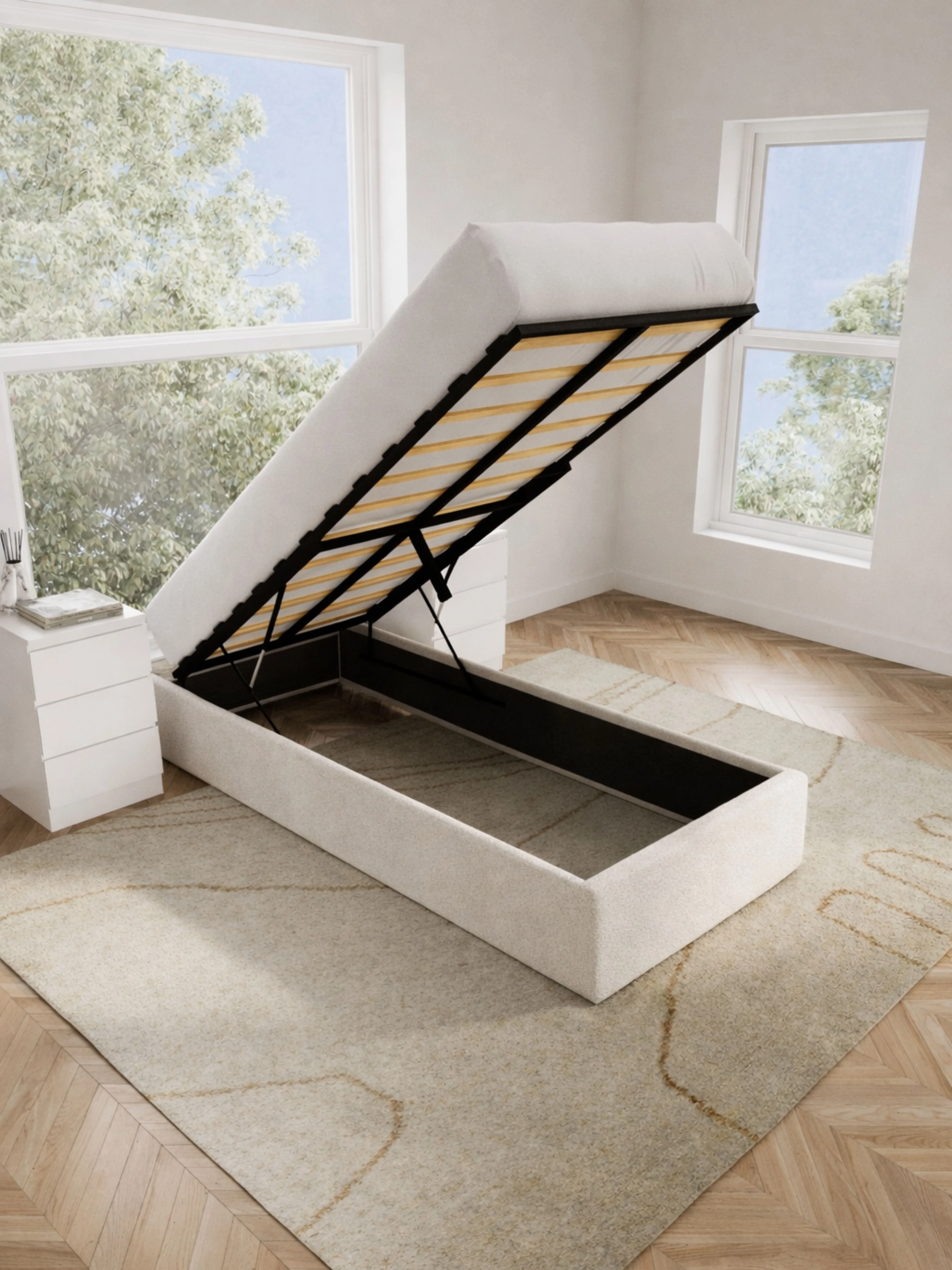 Lola White Boucle Gas Lift Bed Base - Image 5