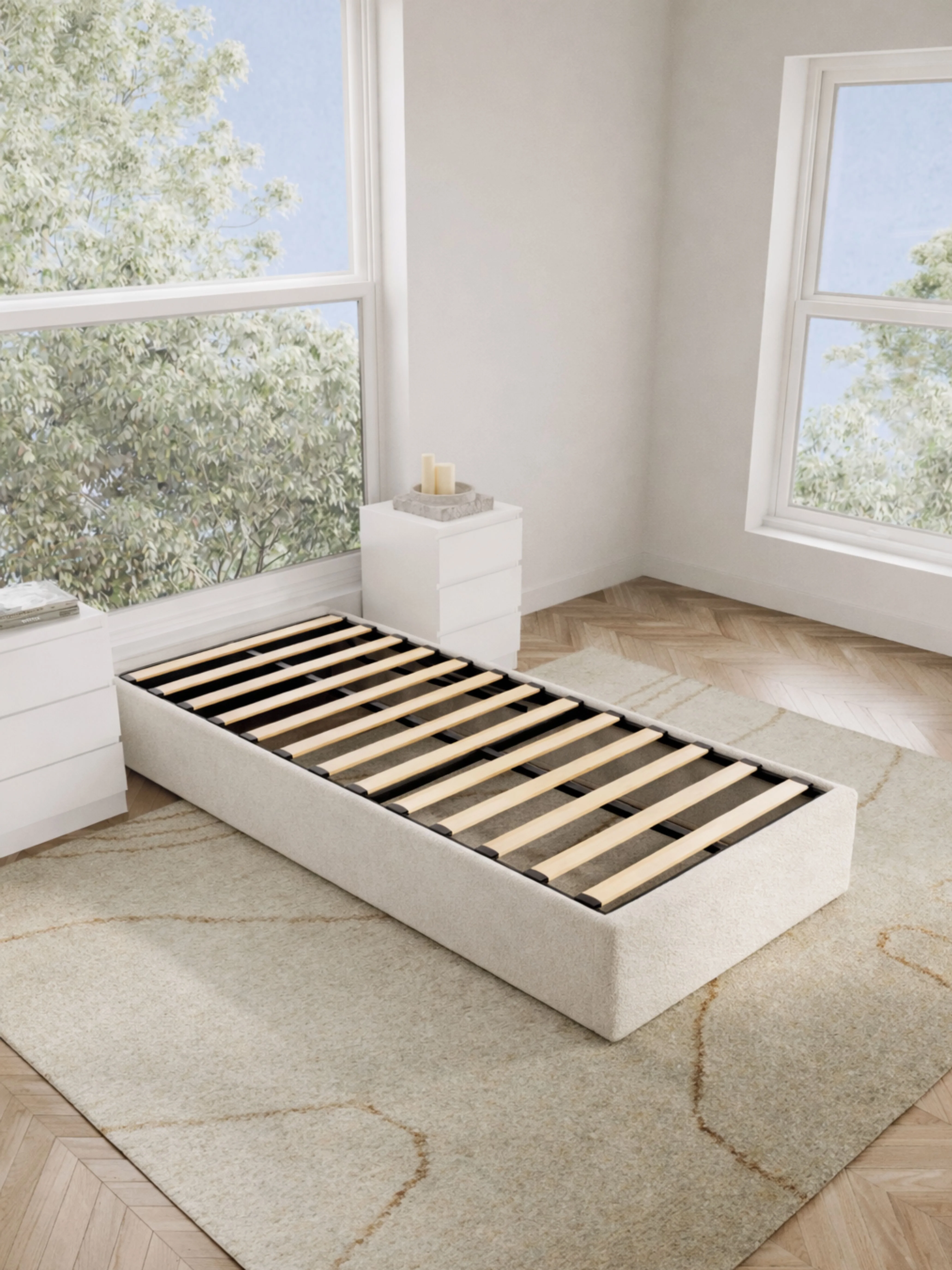 Lola White Boucle Gas Lift Bed Base - Image 6