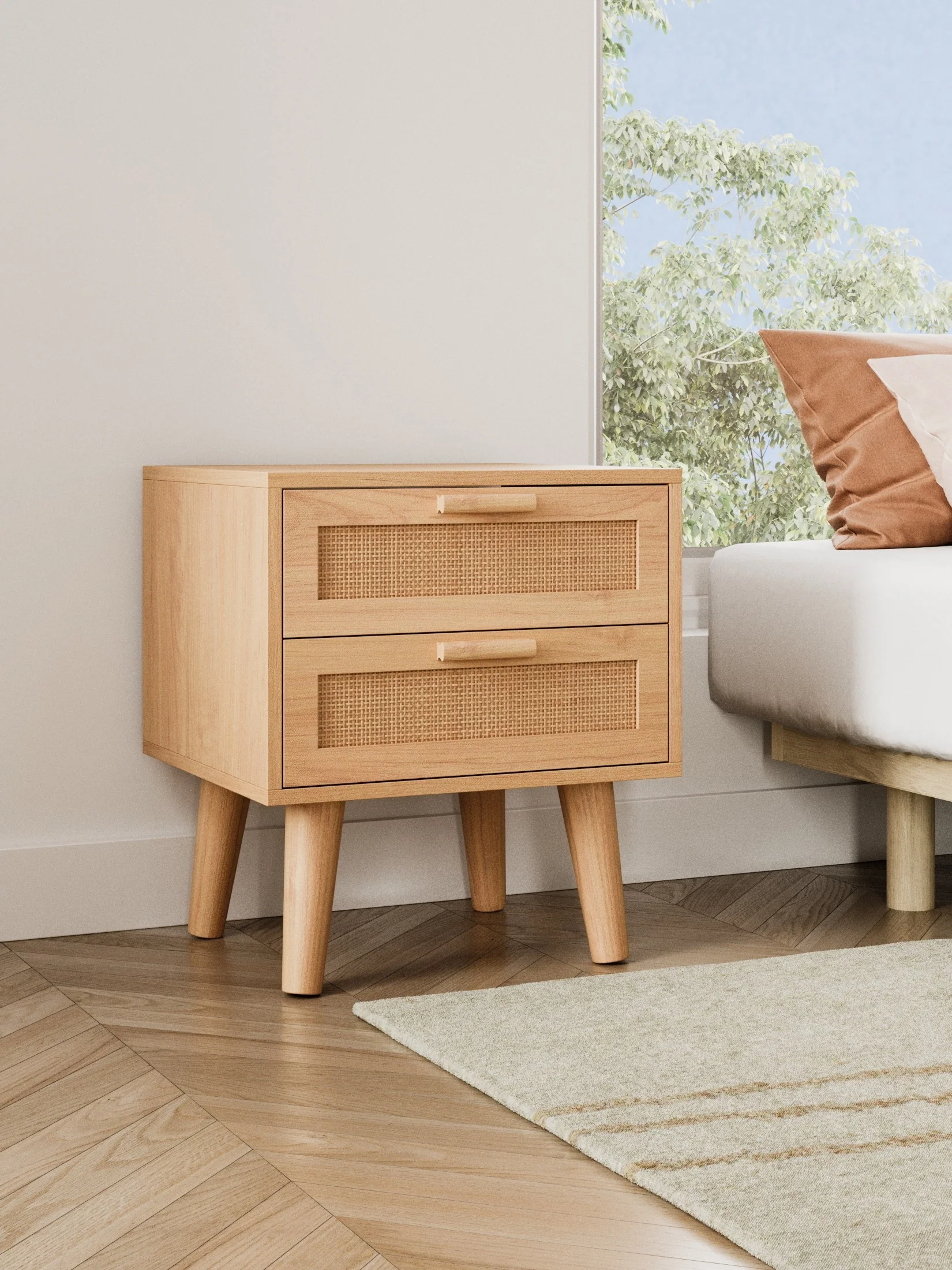 Nina Rattan Wooden Bedside Table - Image 3