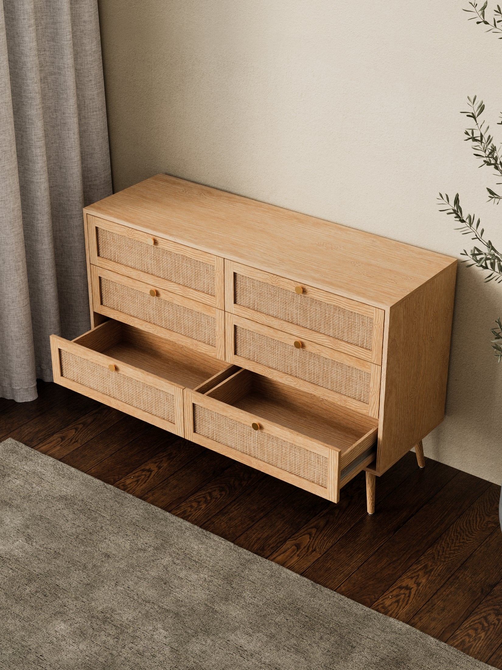Olivia Natural Rattan 6-Drawer Dresser - Image 5
