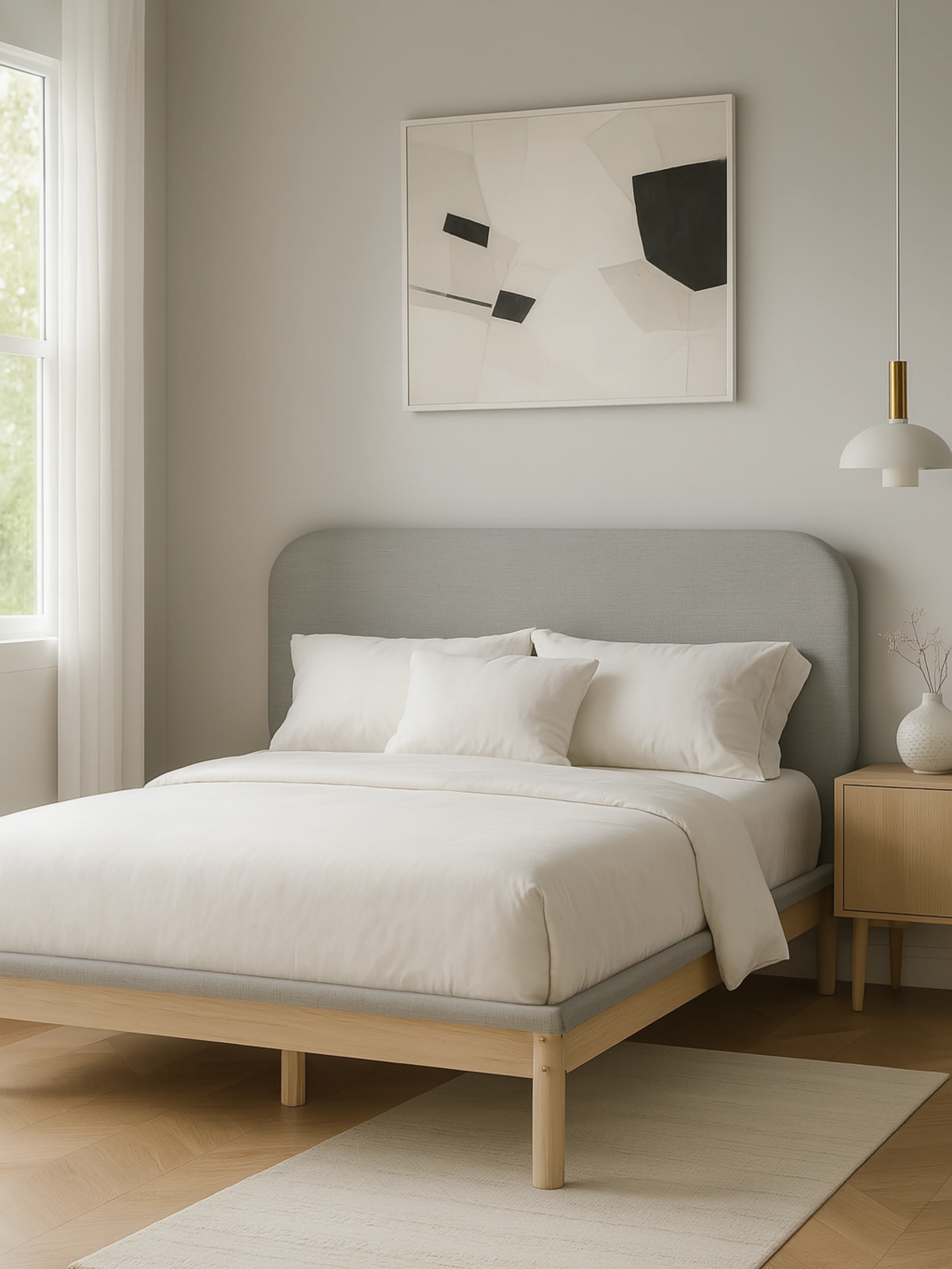 Tyler Premium Grey Linen Pine Wood Bed Frame