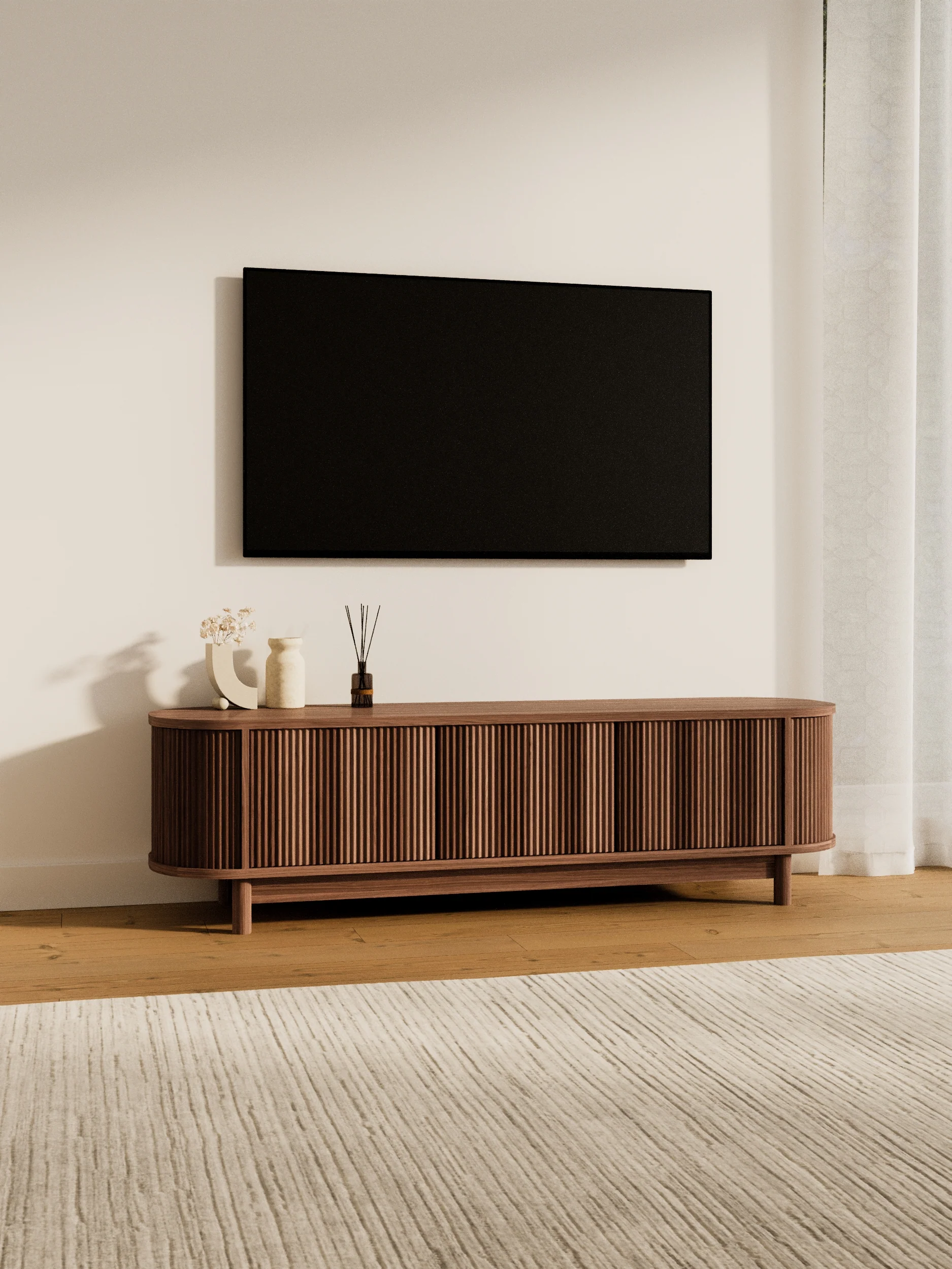 Zephyr Premium Walnut Curved Entertainment Unit 160cm - Image 3