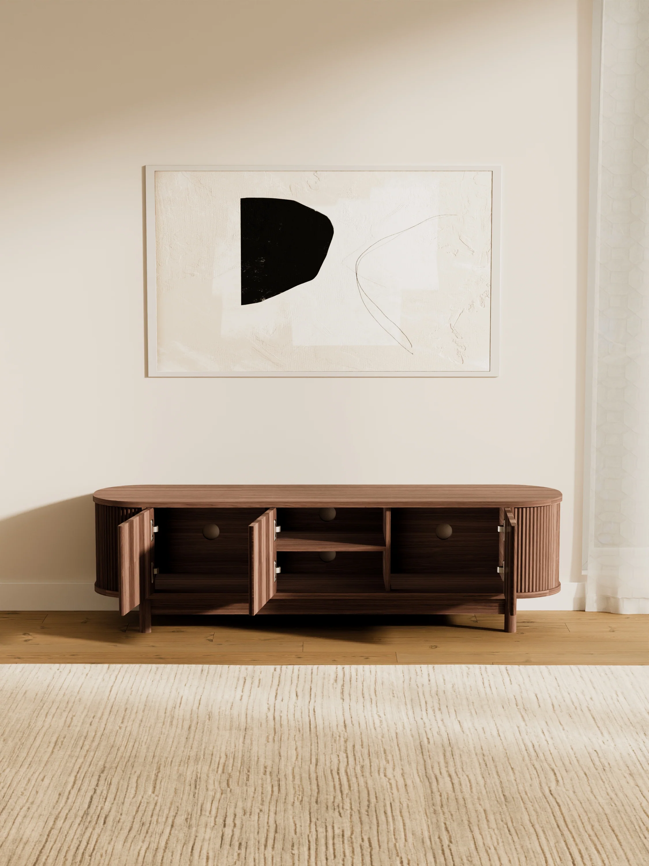 Zephyr Premium Walnut Curved Entertainment Unit 160cm - Image 4